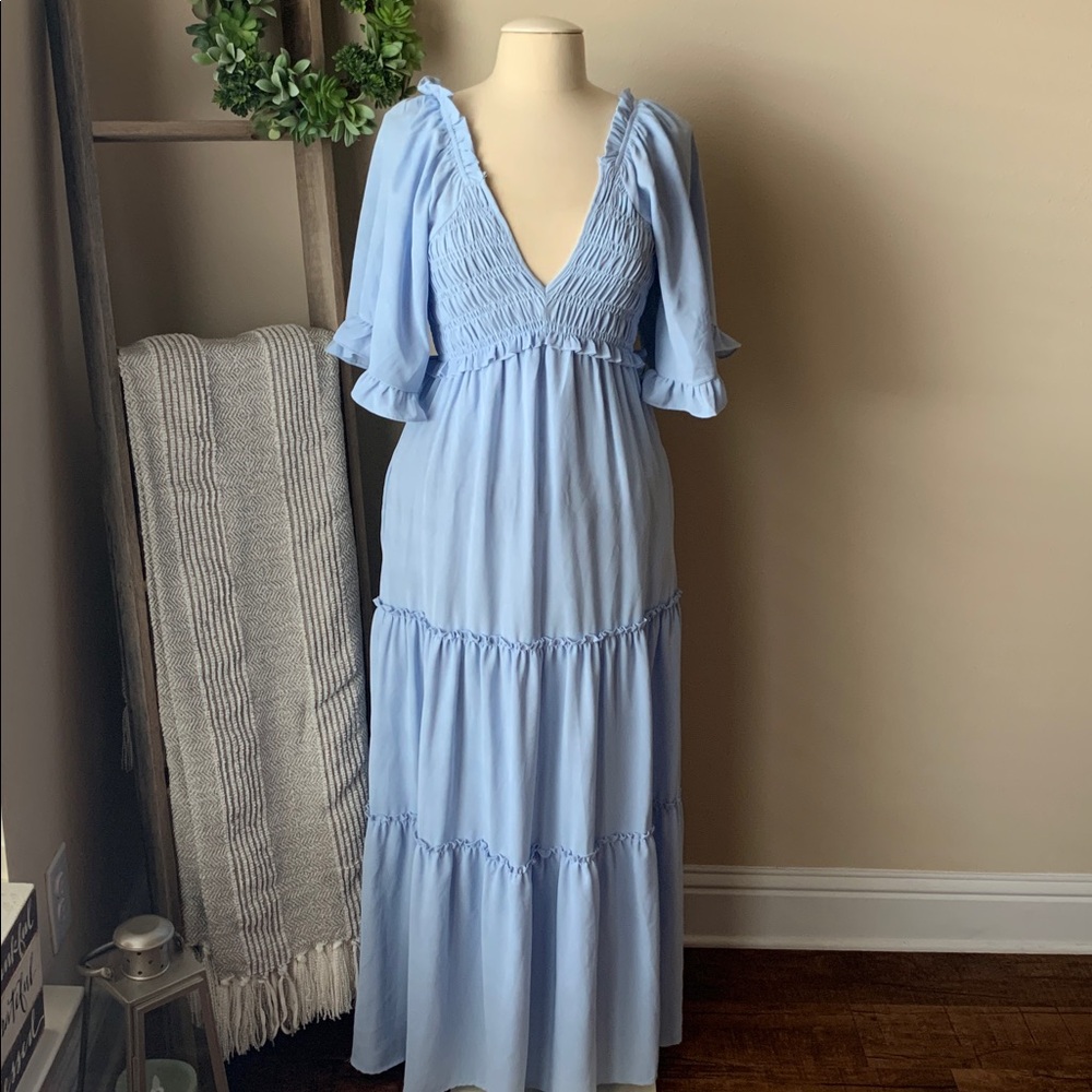 She + Sky baby blue tiered dress